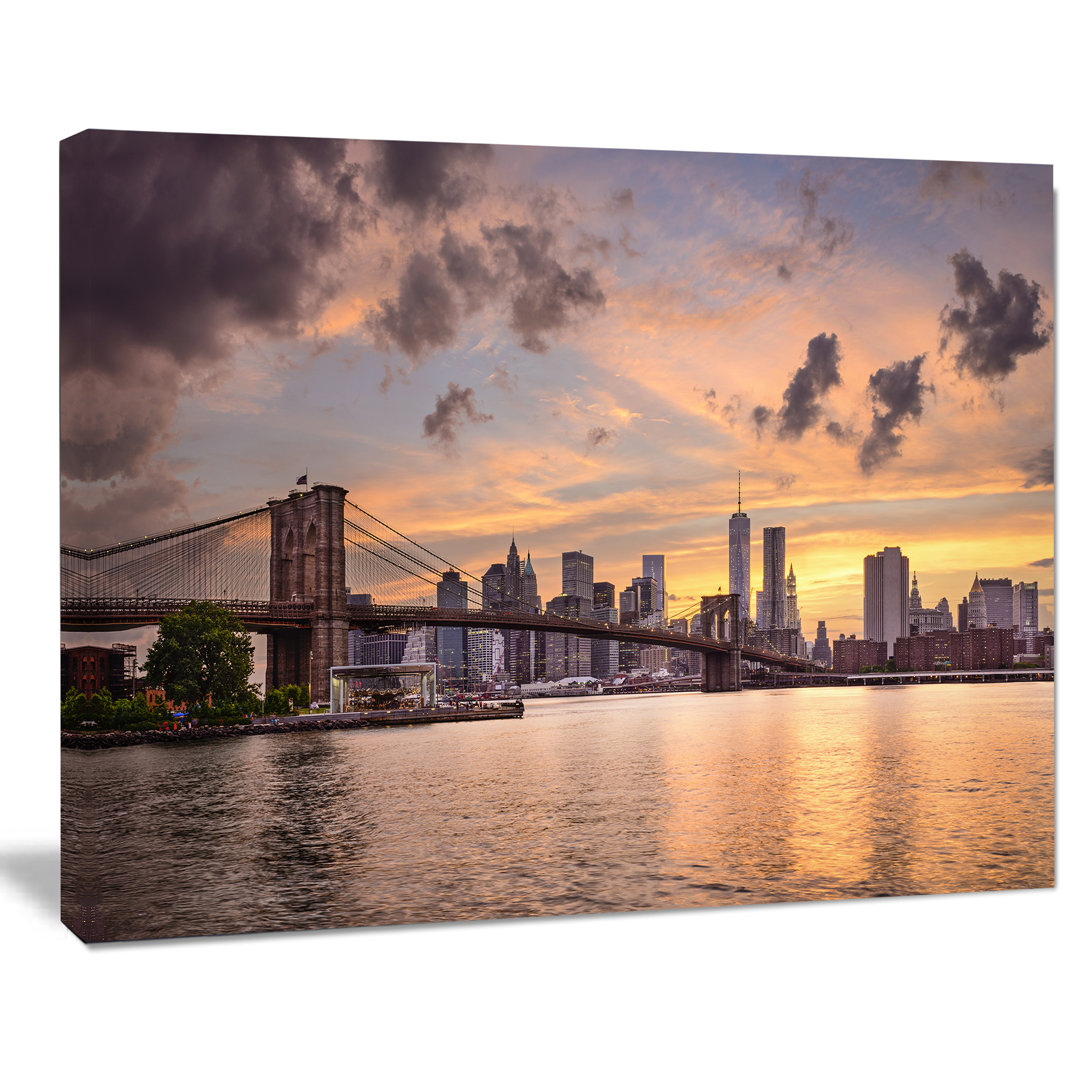 New York City Skyline under Dark Clouds Cityscape Photographic Print on Wrapped Canvas Design Art 