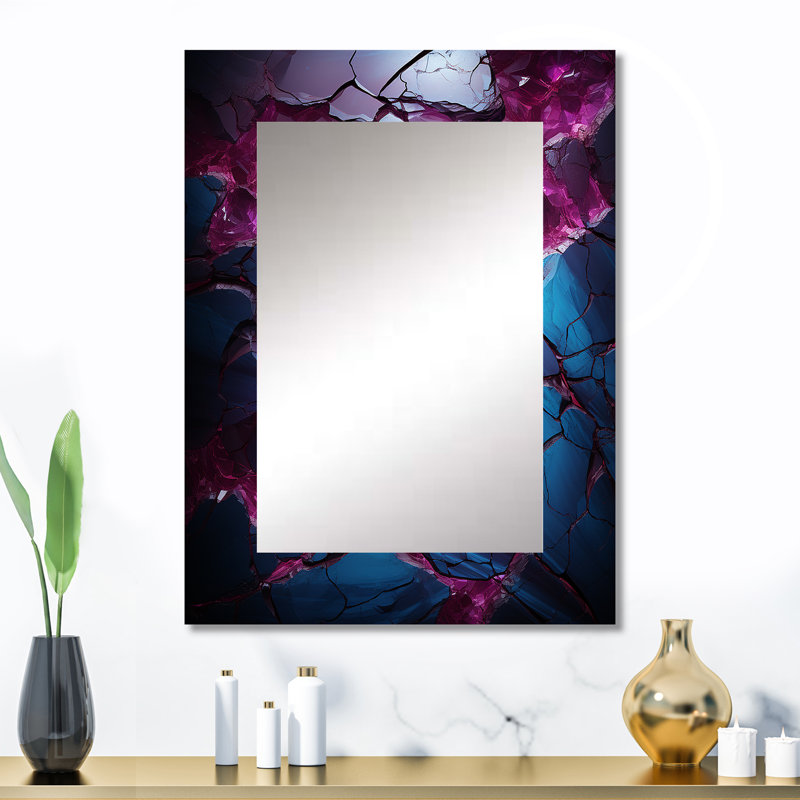 Blue And Purple Seamless Marble River III - Modern Rectangular Wall Mirror, 32" x 24"