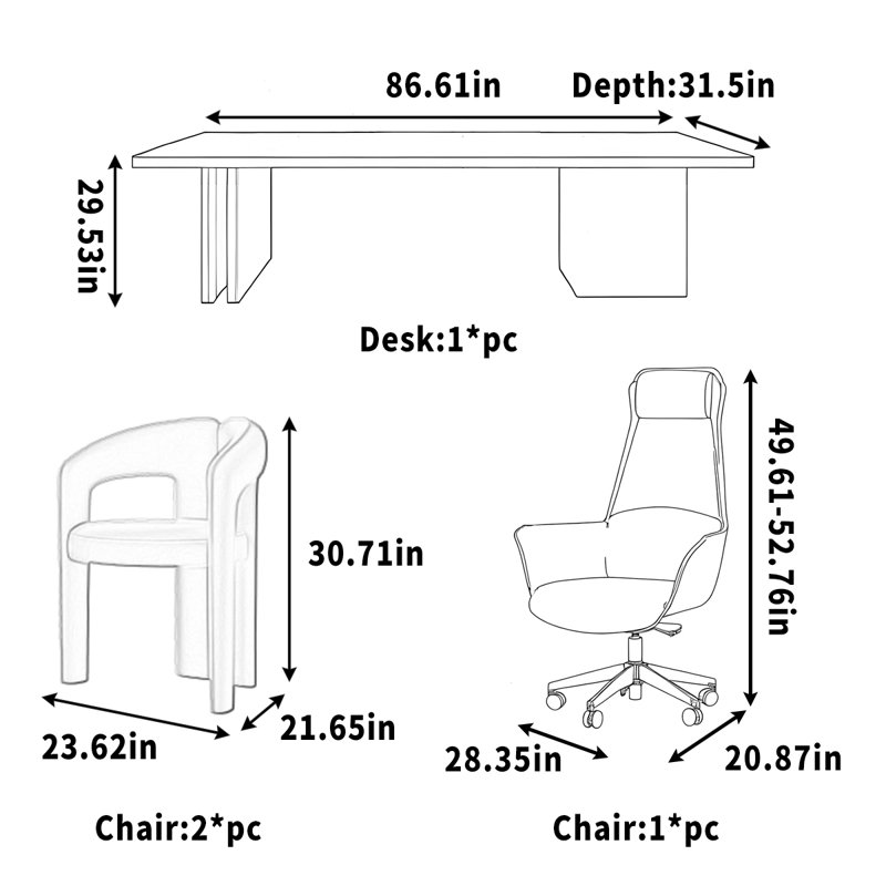 Hashlamoun Computer Desk, 29.53" H x 86.61" W x 31.50" D
