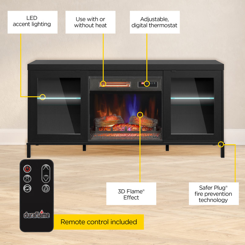 duraflame® Electric Fireplace TV Stand with Modern LED Lights and Storage, Black