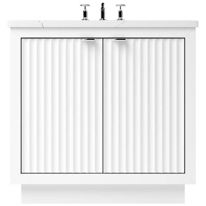 Lecrieú Single Bath Vanity, Pure White, 42", Polished Chrome
