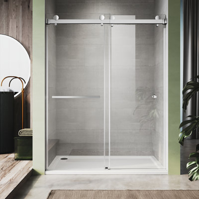 UKD01 Frameless Double Sliding Shower Door, 56-60 in. W x 80 in. H, Chrome, 3/8 in. (10mm) Clear Tempered Glass