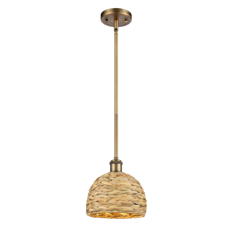 Malaga Woven Rattan 1 Light Stem Hung Pendant, 128.75" H x 8" W x 8" D, Brushed Brass