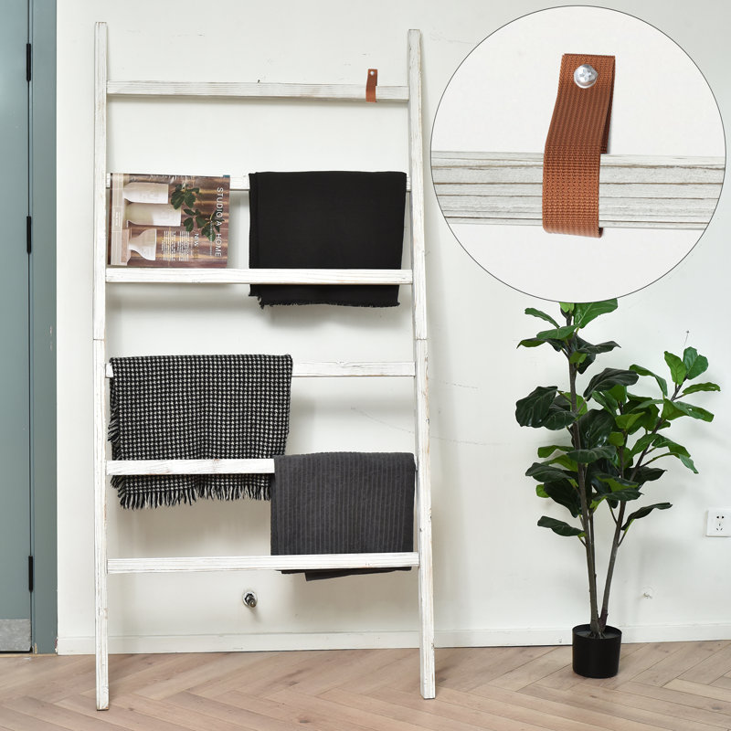 Très grand porte-serviettes en bois rustique 6 pi, Blanc