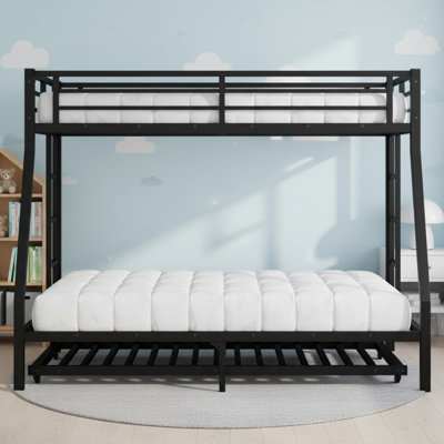 Twin Over Full Metal Bunk Bed with Twin Size Trundle for Bedroom