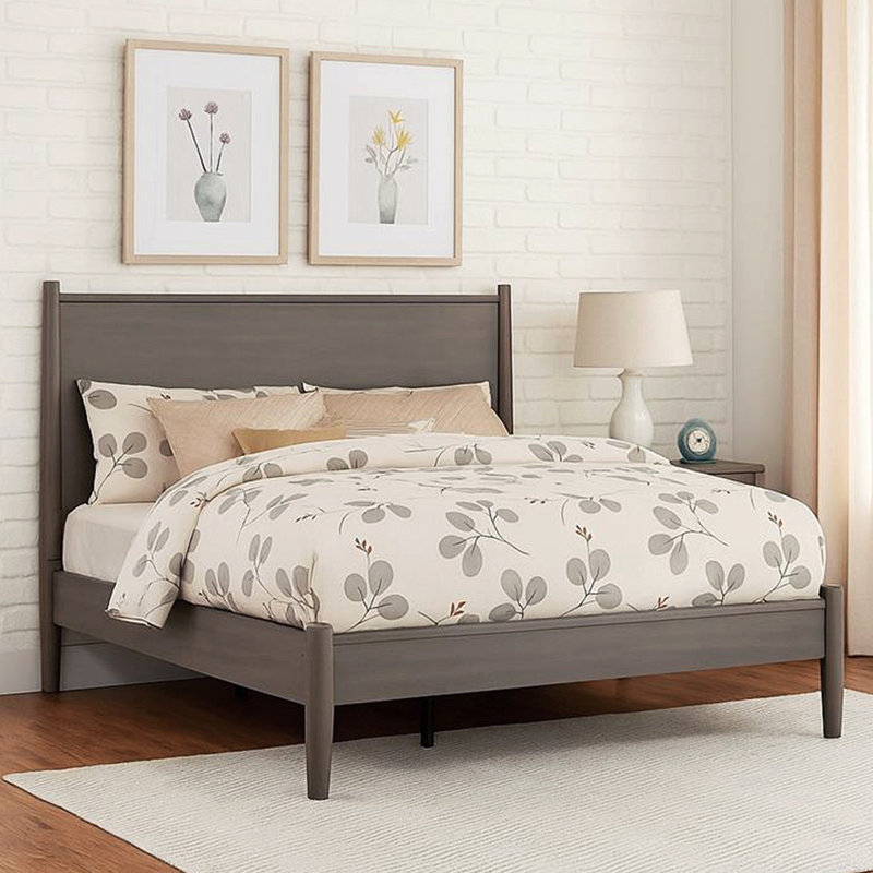 Lit plateforme Mid-Century, Gris, Lit double