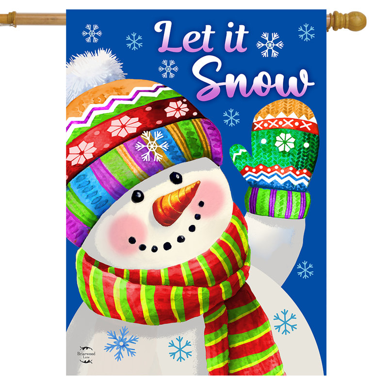 Let It Snow Snowman House Flag, Noël blanc/vert olive/rouge