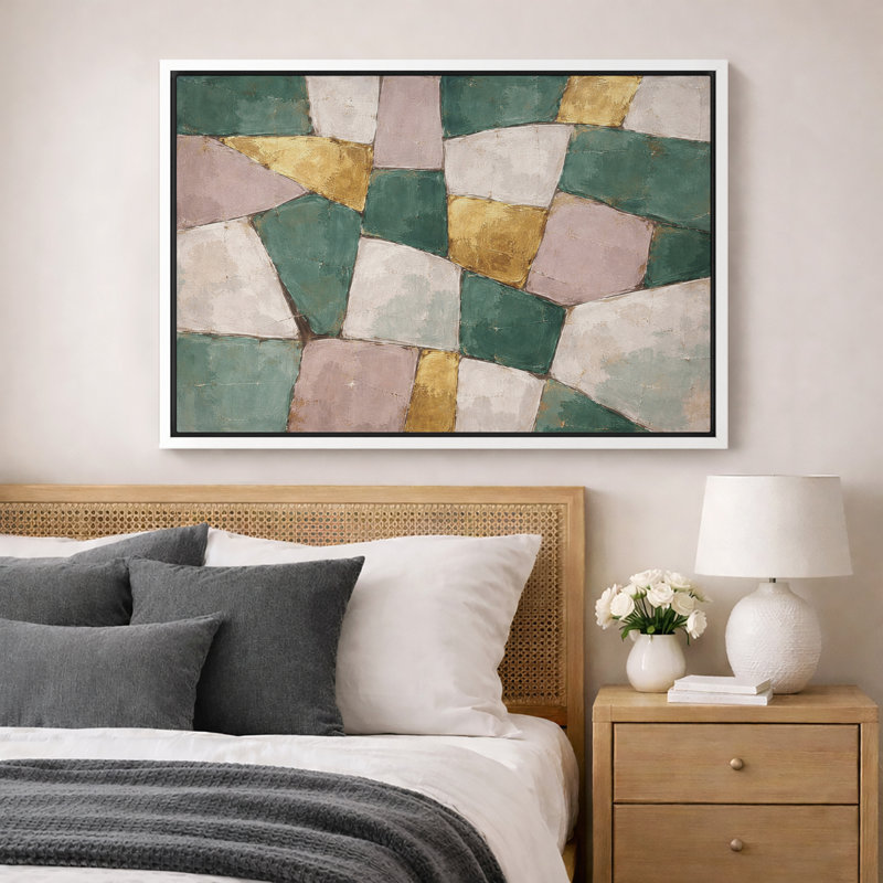 Abstrait géométrique patchwork, images de salon moderne, impression sur toile encadrée, H 24 po x l 36 po x P 1,5 po