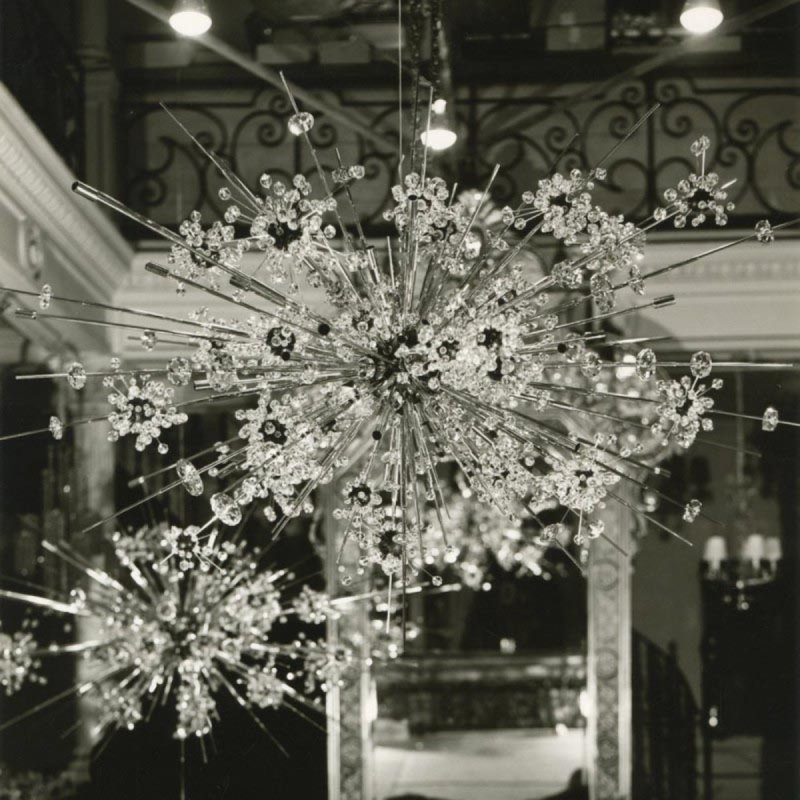 Lustre léger moderne Spoutnik, Transparent, Nickel poli, 72" Wide x 50" Height