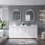 Meuble-lavabo de 84 po de largeur en bois massif avec comptoir en marbre blanc pur et double lavabo-123142783