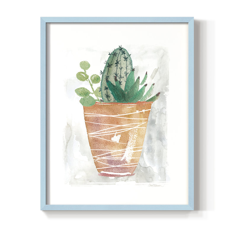 Boho Cactus, reproduction encadrée - bois massif, H 11 po x l 9 po, Bleu