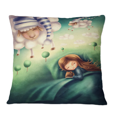 Coussin Little Girl And Ounting Sheep