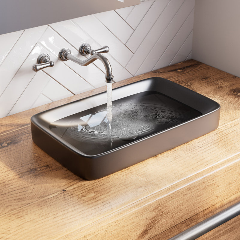 Los Flexi 19" x 12" Drop-In Bathroom Sink with Pop-Up Drain, Semi-Recessed Ceramic Vessel Sink, Matte Black