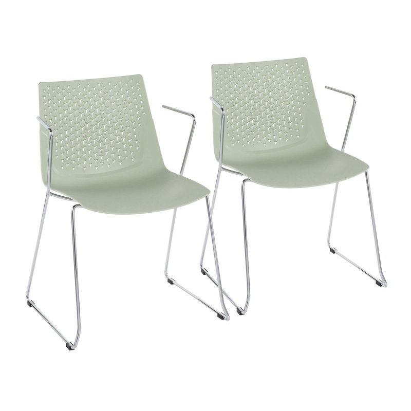 Matcha Sleek Chrome and Green Modern Arm Chair - Set of 2