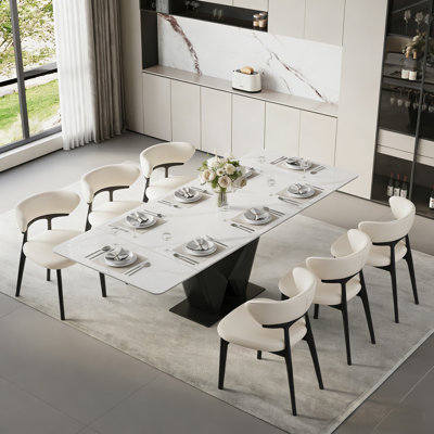 Ensemble de table de salle à manger extensible 7 pièces avec table de salle à manger rectangulaire de 63 à 95 po et 6 chaises en similicuir
