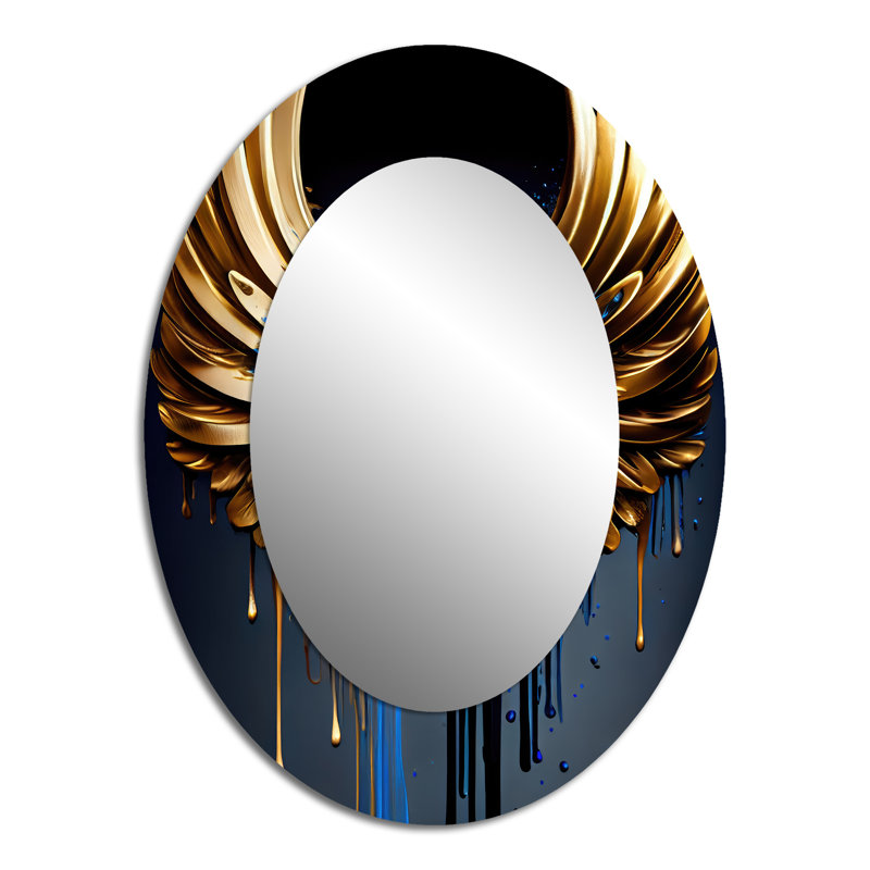 Blue And Gold Angel Wings III - Blue Oval Wall Mirror Decor, 40" x 30"