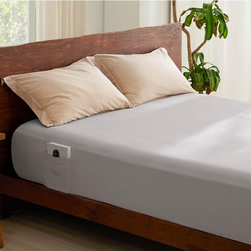 Bedsure Cotton Fitted Sheet, King Fitted Sheet, Natural