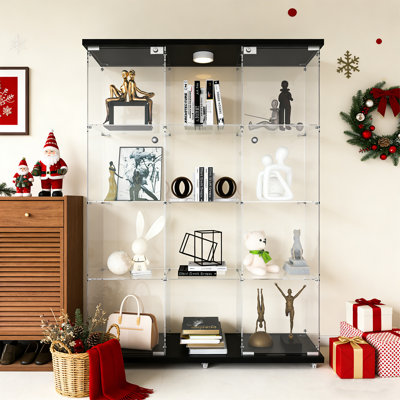 Annoeska 4-Shelf Curio Cabinet with LED Light, 3 Columns Tempered Glass Display Cabinet by Latitude Run