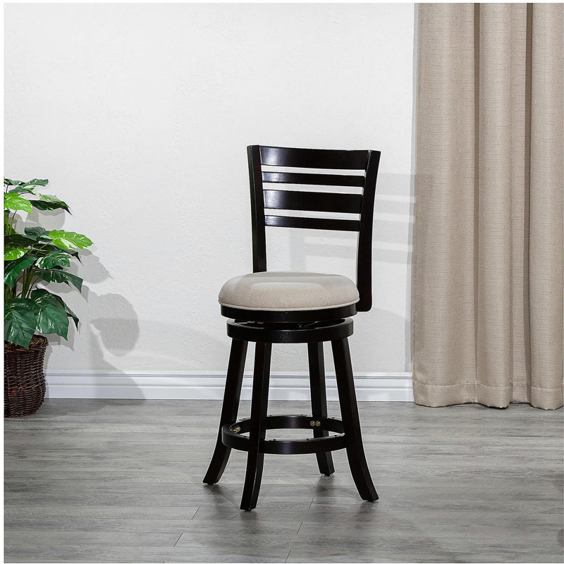 Tabouret de bar 24 po, revêtement couleur latte, siège en tissu beige
