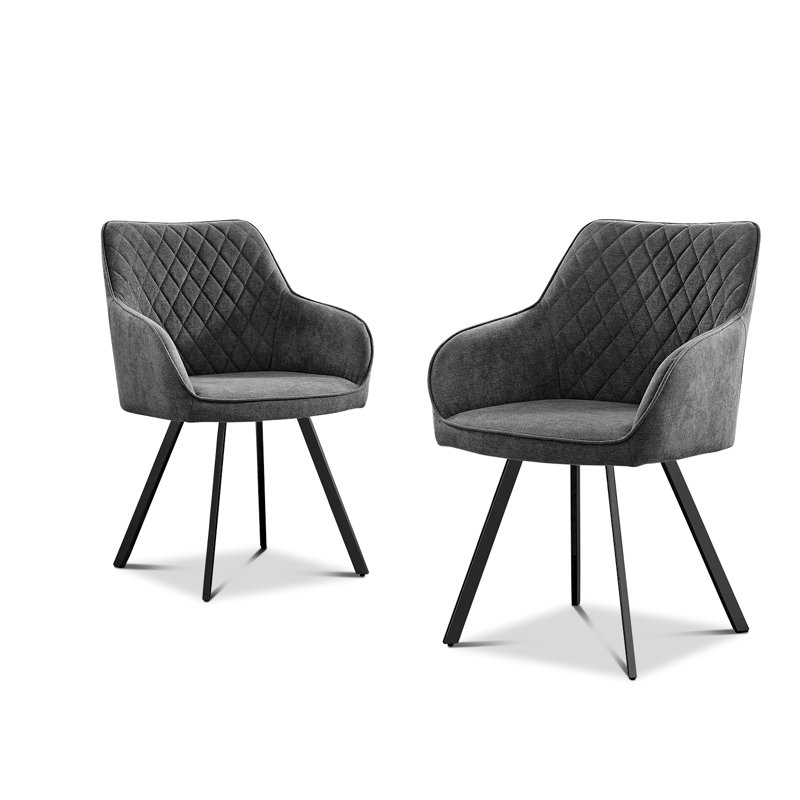 Eubanks Luxury Fabric Upholstered Dining Chair with Chrome Metal Legs - Modern Home, Dark Grey, Black