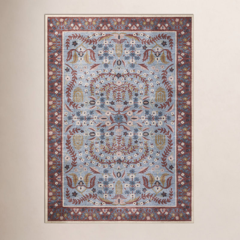 Tapis rouge / bleu Rifle Paper Co. x Loloi, Rectangle 5 pi x 7 pi 6 po