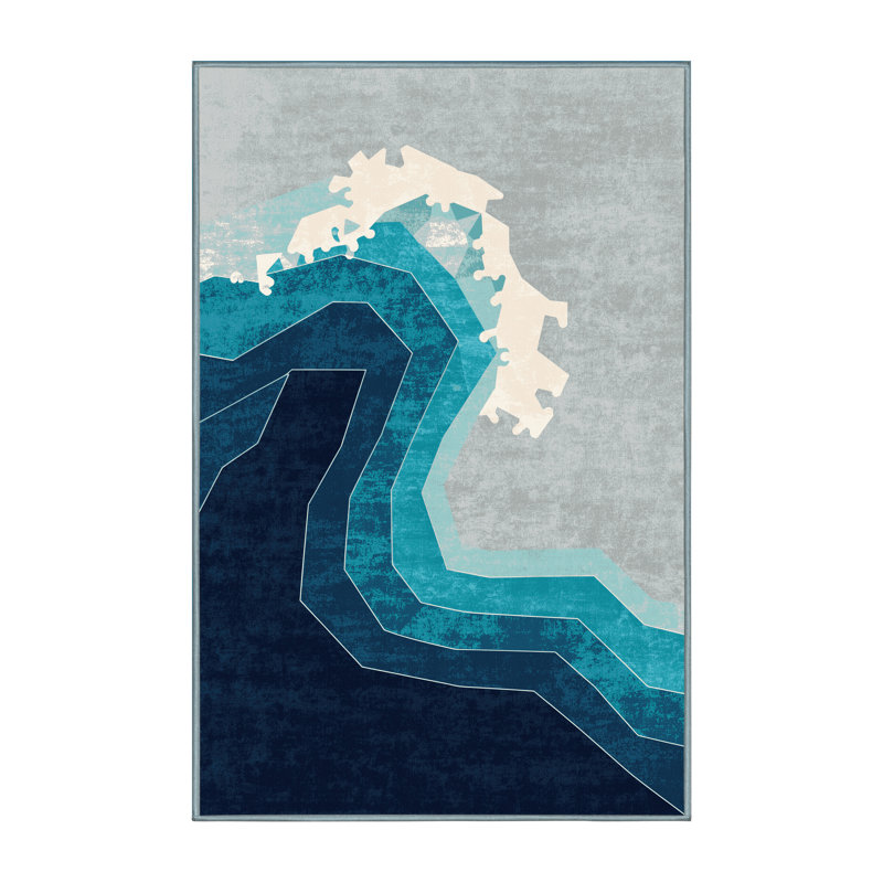 Tapis géométrique bleu et moderne lavable à la machine Roslindale, 5 x 7