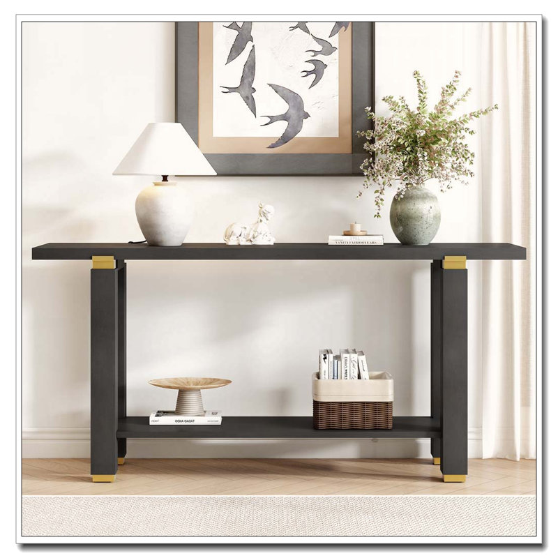 62.9" Modern Minimalist Console Table, Solid Wood Entryway Sofa Table, Black