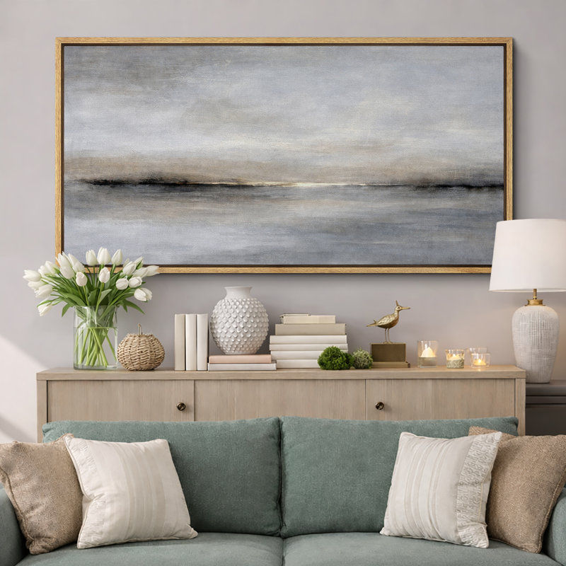 Art abstrait noir et gris, images de salon moderne, impression sur toile encadrée, H 30 po x l 60 po x P 1,5 po