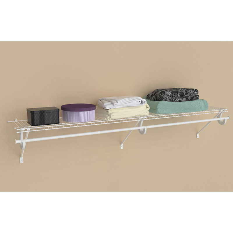 White Metal Wire Shelf Kit with Closet Rod, 48W x 12D x 6H