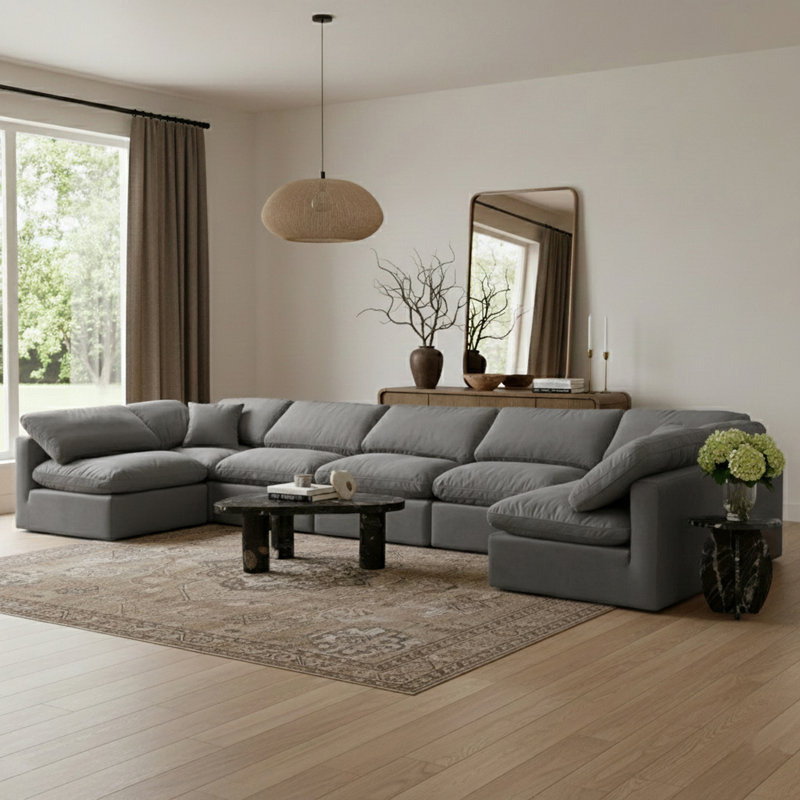 Ensemble modulaire de coin en velours 7 pièces Itala, Velours gris