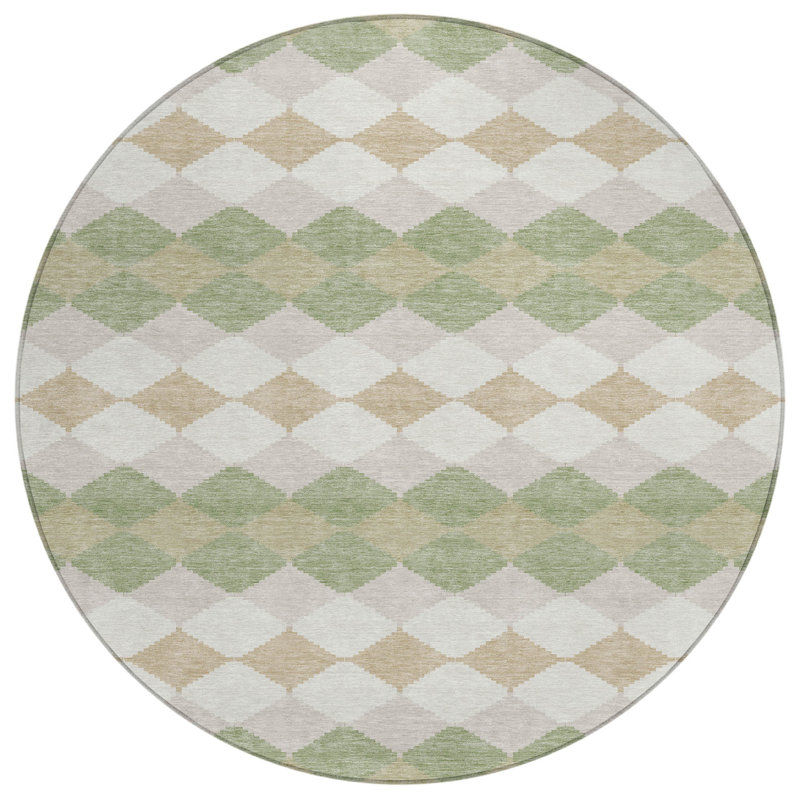 Tapis d'intérieur rond rond à motif géométrique articulé vert 8 pi HomeRoots