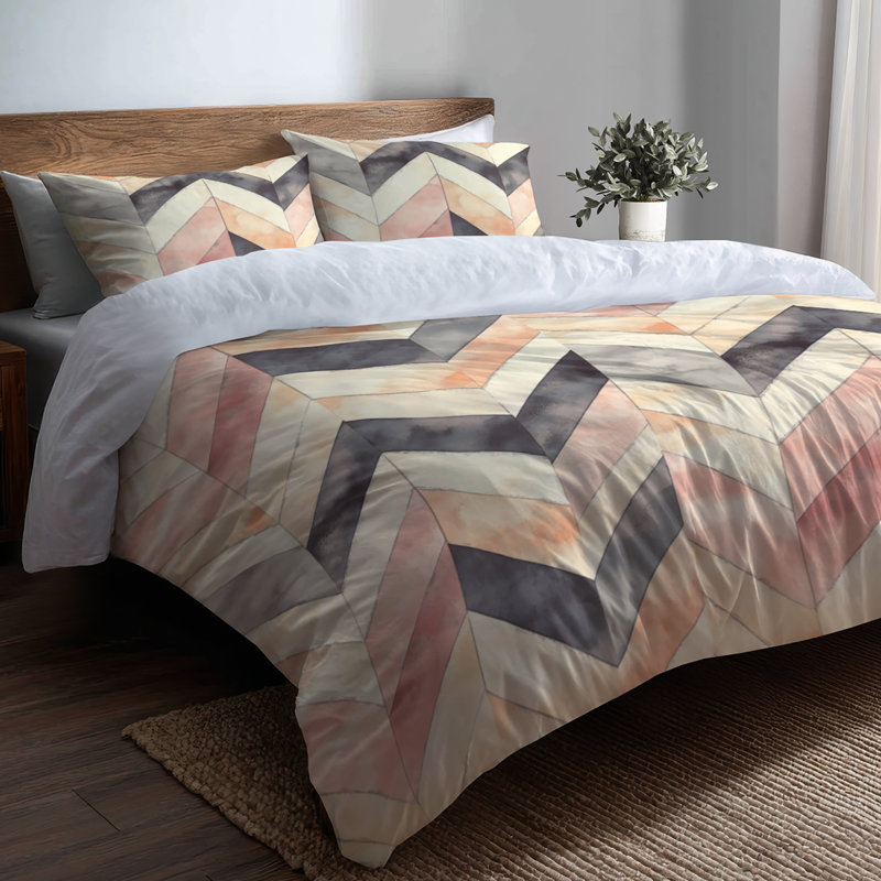 Ensemble de housse de couette Contemporary Boho - Ensemble de literie à chevrons boho noir et orange
