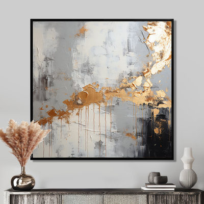 «Gilded Elegance» noir et gris - art mural abstrait
