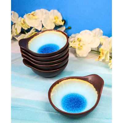 Paquet de 5 petits bols à soupe Ponzu Tonsui Miso Aozora Kannyu bleus avec poignée 5 oz