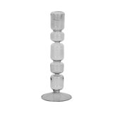 Glass Taper Candle Holder Modern Decorative Stacked Round Design Single Glass Candlestick for Mantel Table Centerpiece Minimalist Accent Home Decor Contemporary Sculptural Candle Holder.