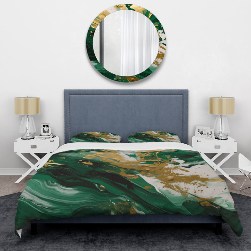 Ensemble de housse de couette en microfibre / polyester vert et or Serene Cascade II