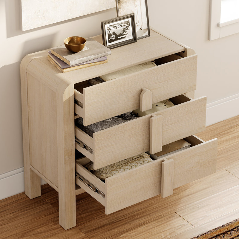 Adora 31.5" Large End Table With Storage And Curved Profile Design, Mid Century Modern Wooden Nightstand With Drawer For Bedroom, Living Room, Office