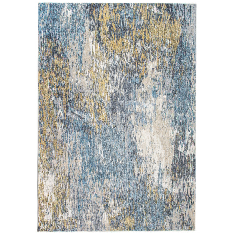Tapis de couloir moderne bleu et abstrait, Rectangle 5 pi x 8 pi