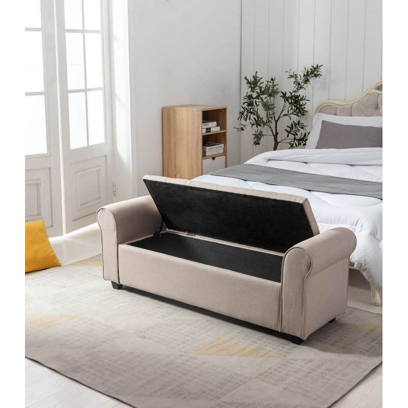 Landaverde Upholstered Storage Bench, Beige