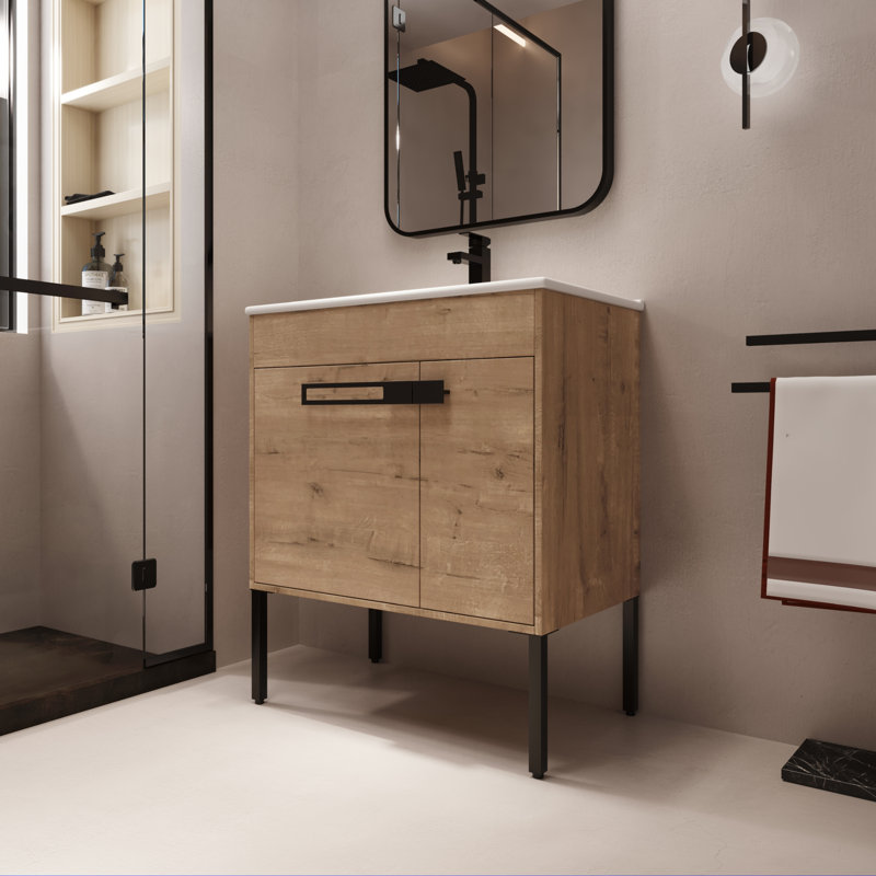 Coll 30.47'' Single Bathroom Vanity with Ceramic Top, Oak