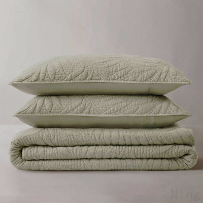 King 3 Piece Cotton Quilt Set Sage
