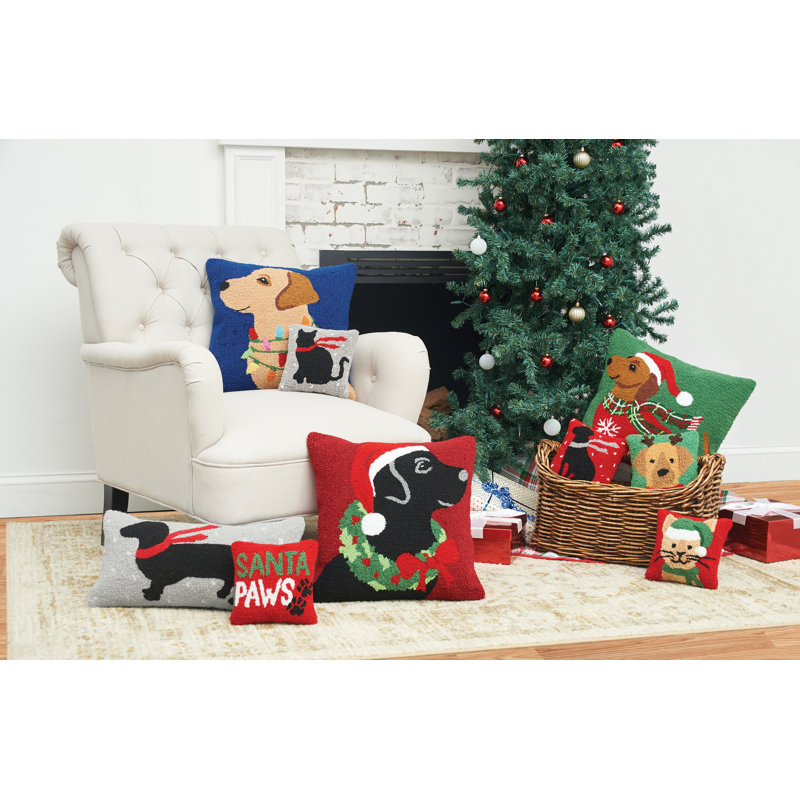 Festive Red and White Cotton Christmas Throw Pillow