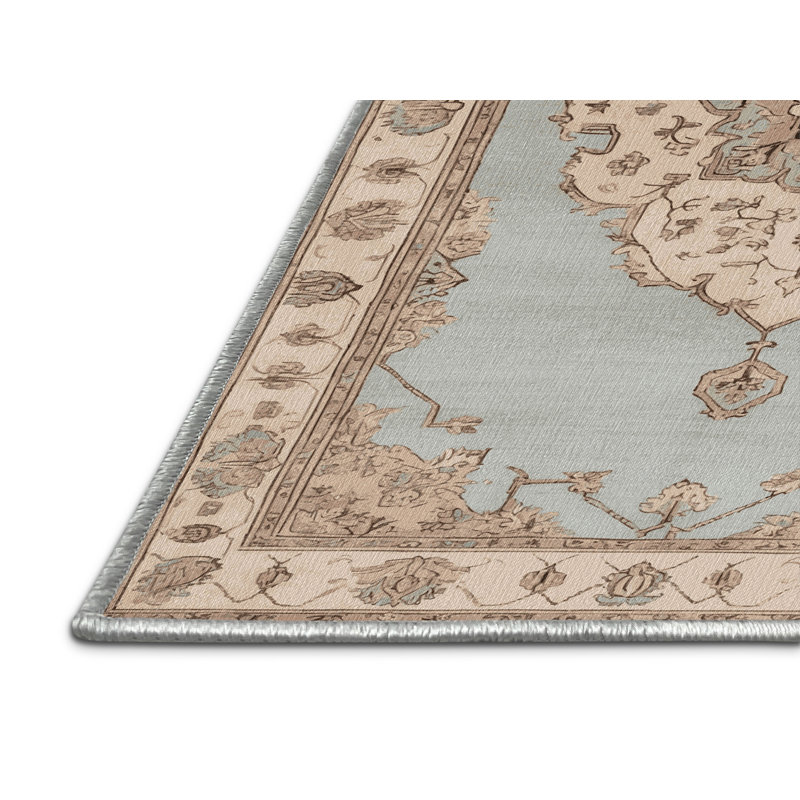 Tapis beige lavable à la machine Afyon, Rond 6 pi