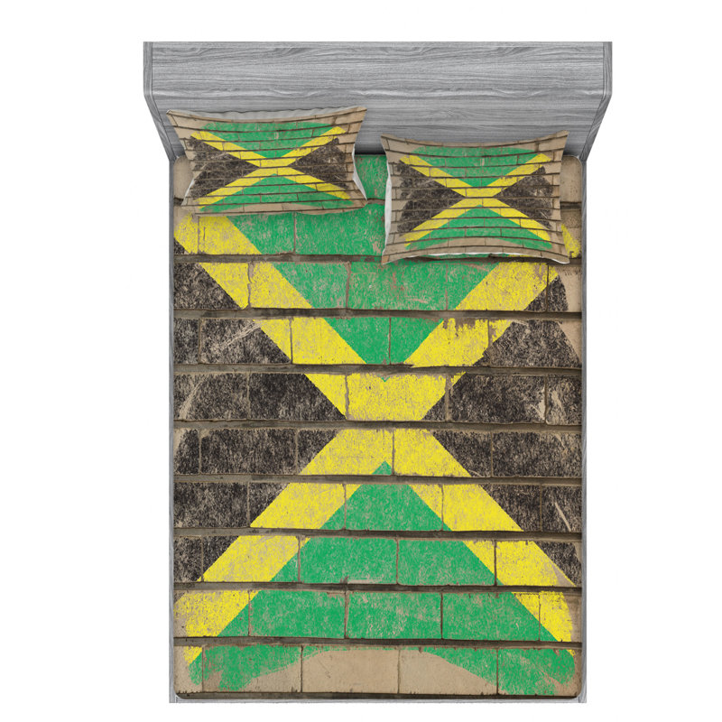 Jamaican Microfiber Patterned Fitted Sheet, Queen Fitted Sheet with 2 Pillowcases