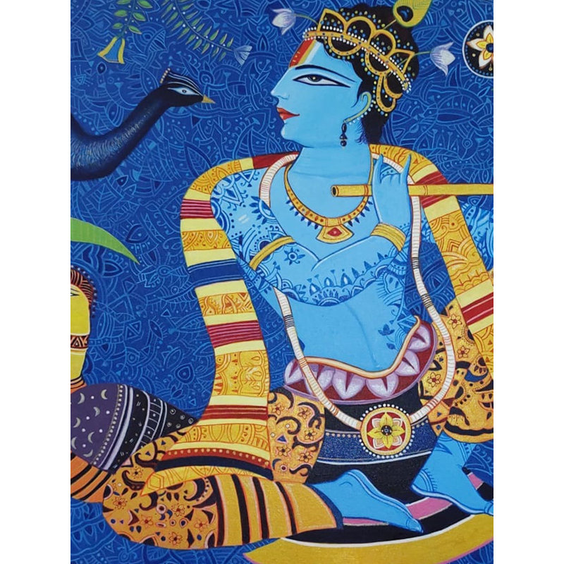 Lord Krishna à Kunjwan | Acrylique sur toile | Par Bhaskar Lahiri