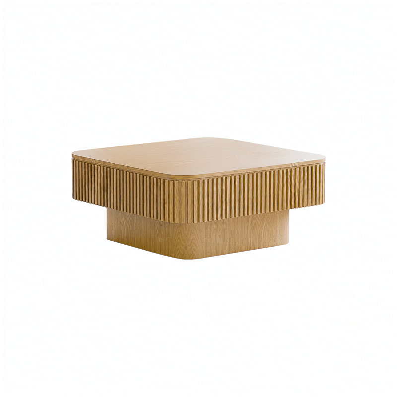 Table basse 31,5 po carrée avec rangement caché spacieux, placage en bois massif, design moderne pour le salon et le bureau