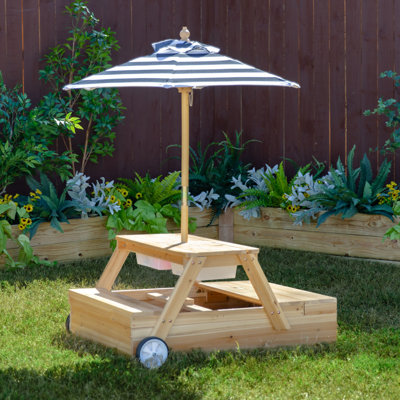 Teamson Kids Sorrento Wooden 2-In-1 Picnic Table With Sandbox & Umbrella