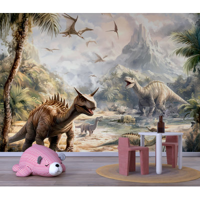 Dinosaur Wall Mural - Jungle Prehistoric Kids Room Wallpaper - Dinosaur Decor - Wallpaper For Nursery
