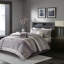 Édredon 7 pièces mauve à motif rayé, 2 taies décoratives, 1 jupe de lit, 3 ensembles de coussins décoratifs, coussins, jupe
