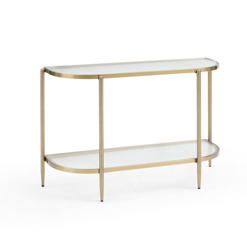 Stylish & Modern Addlie Versatile Steel Frame Fluted Glass Trendy 43.11" x 29.52" Console Table, Gold